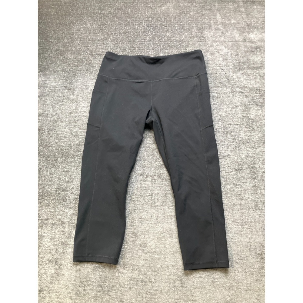 Fengbay Crop Leggings Womens XL Black Stretch High Waisted Gym & Training Logo
